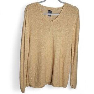 V Neck Linen Blend Sweater Long Sleeve Tan 3 / XL Additions by Chicos